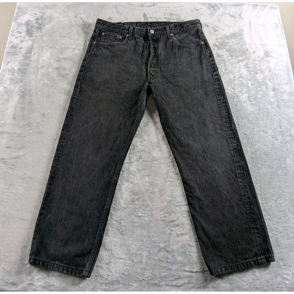 VTG Levis 501 Jeans Mens 38x29 Black Faded Button Fly Straight USA Made 90s READ
